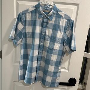 Burberry Blue and White Checkered Short Sleeve Shirt
